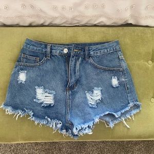 Denim distressed high waisted true-blue shorts